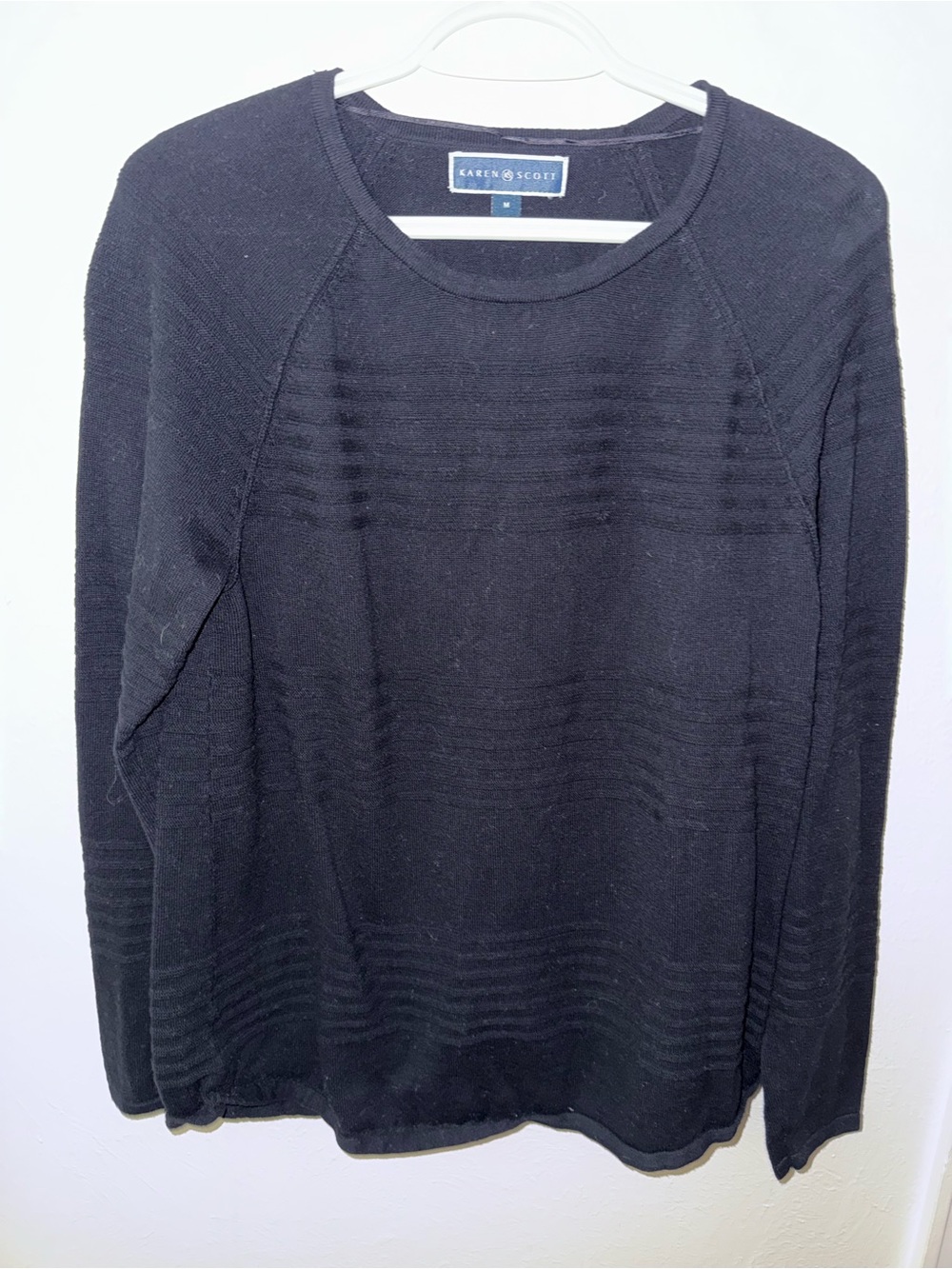 Karen Scott Black Textured Crewneck Sweater
